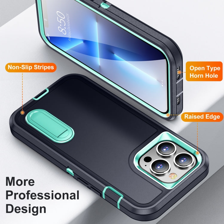 For iPhone 12 / 12 Pro 3 in 1 Rugged Holder Phone Case(Dark Blue+Light Blue) - iPhone 12 / 12 Pro Cases by PMC TechLife | Online Shopping South Africa | PMC TechLife