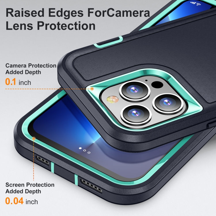 For iPhone 12 / 12 Pro 3 in 1 Rugged Holder Phone Case(Dark Blue+Light Blue) - iPhone 12 / 12 Pro Cases by PMC TechLife | Online Shopping South Africa | PMC TechLife