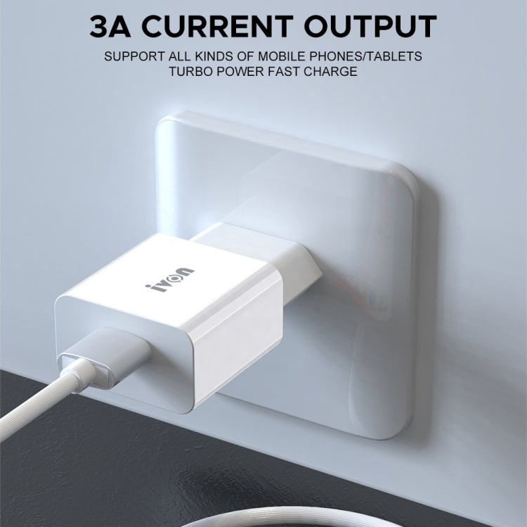 IVON AD-35 2 in 1 18W QC3.0 USB Port Travel Charger + 1m USB to USB-C / Type-C Data Cable Set, US Plug(White) - USB Charger by IVON | Online Shopping South Africa | PMC TechLife | Buy Now Pay Later Mobicred