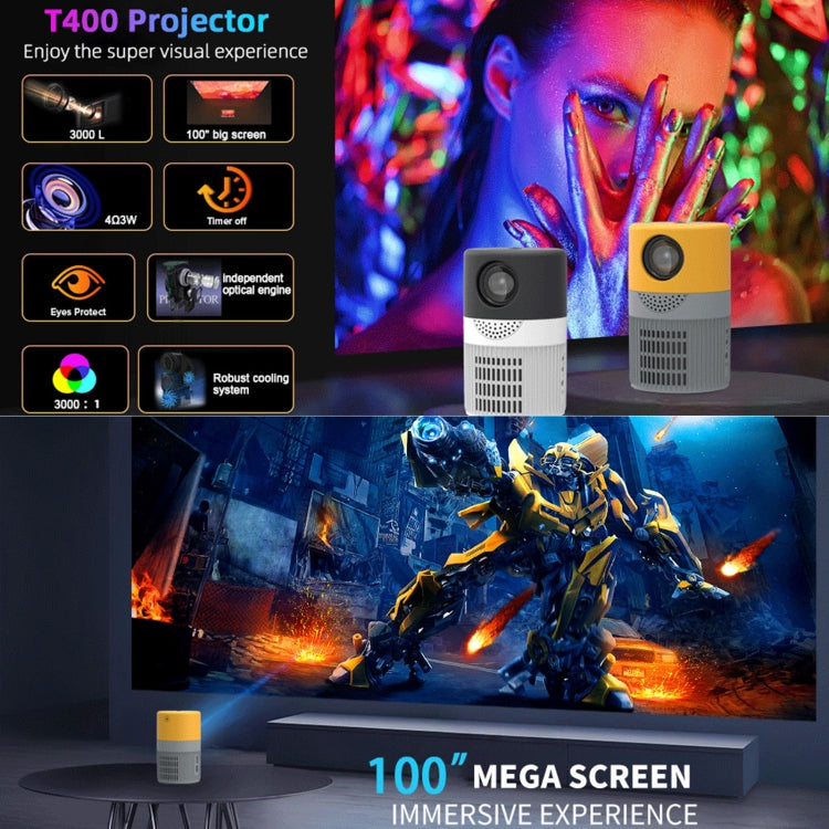 T400 100 inch Screen 3000 Lumens LED Mini Projector, Plug Type:US Plug(Grey Yellow) - Mini Projector by PMC TechLife | Online Shopping South Africa | PMC TechLife | Buy Now Pay Later Mobicred