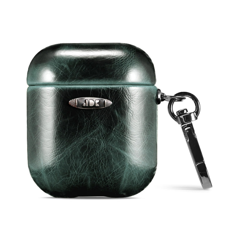 Oil Wax Leather Texture Earphone Protective Case with Hang Buckle For AirPods 1 / 2(Dark Green) - For AirPods 1/2 by PMc TechLife | Online Shopping South Africa | PMc TechLife | Buy Now Pay Later Mobicred