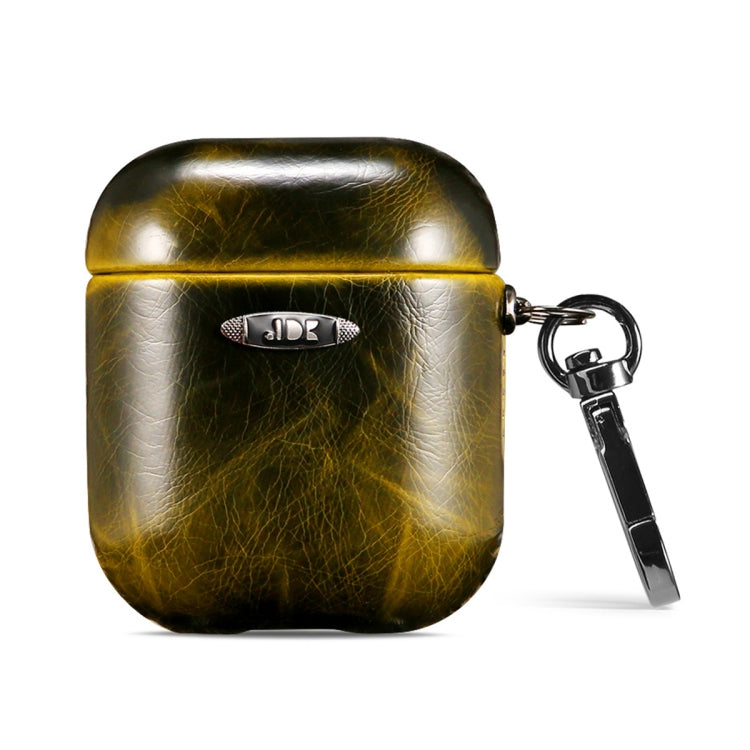 Oil Wax Leather Texture Earphone Protective Case with Hang Buckle For AirPods 1 / 2(Yellow) - For AirPods 1/2 by PMc TechLife | Online Shopping South Africa | PMc TechLife | Buy Now Pay Later Mobicred