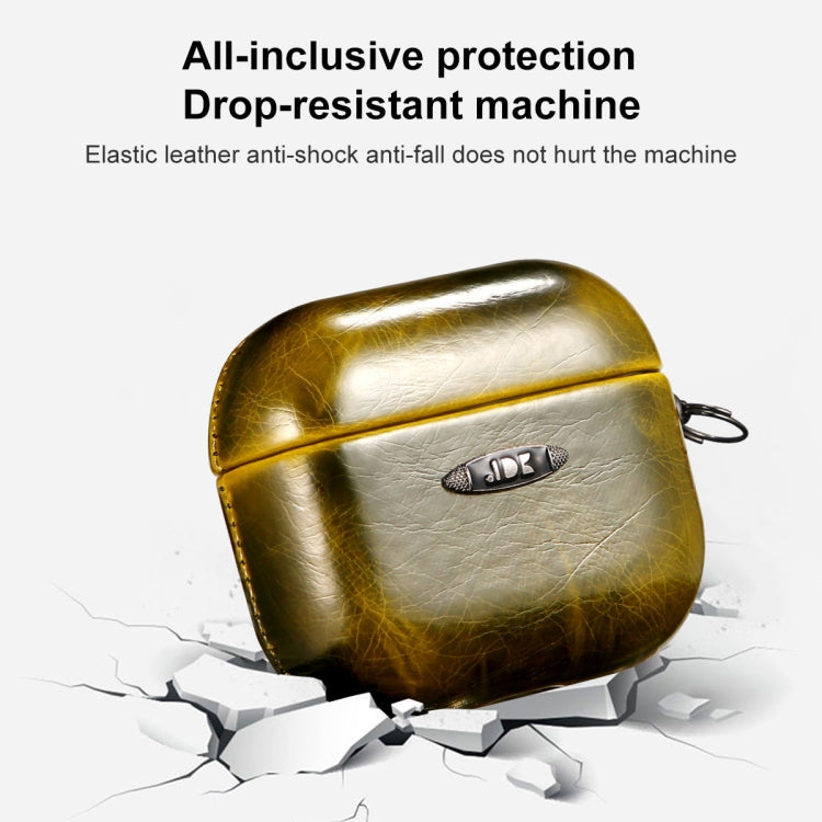 Oil Wax Leather Texture Earphone Protective Case with Hang Buckle For AirPods 1 / 2(Dark Green) - For AirPods 1/2 by PMc TechLife | Online Shopping South Africa | PMc TechLife | Buy Now Pay Later Mobicred