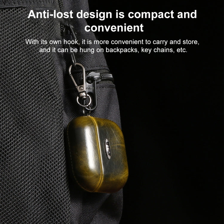 Oil Wax Leather Texture Earphone Protective Case with Hang Buckle For AirPods 1 / 2(Yellow) - For AirPods 1/2 by PMc TechLife | Online Shopping South Africa | PMc TechLife | Buy Now Pay Later Mobicred