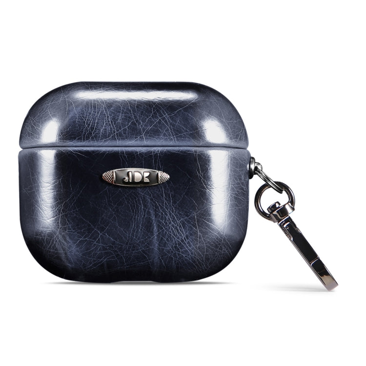 Oil Wax Leather Texture Earphone Protective Case with Hang Buckle For AirPods 3(Blue) - For AirPods 3 by PMc TechLife | Online Shopping South Africa | PMc TechLife | Buy Now Pay Later Mobicred