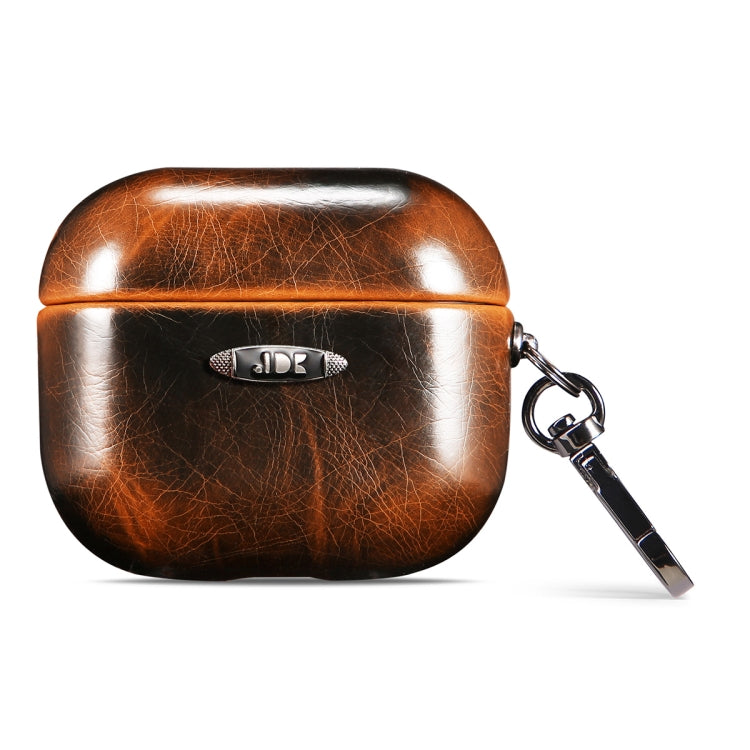 Oil Wax Leather Texture Earphone Protective Case with Hang Buckle For AirPods 3(Brown) - For AirPods 3 by PMc TechLife | Online Shopping South Africa | PMc TechLife | Buy Now Pay Later Mobicred