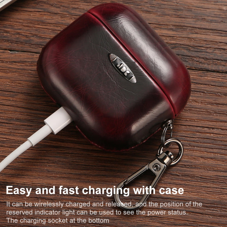 Oil Wax Leather Texture Earphone Protective Case with Hang Buckle For AirPods Pro(Red) - For AirPods 1/2 by PMc TechLife | Online Shopping South Africa | PMc TechLife | Buy Now Pay Later Mobicred