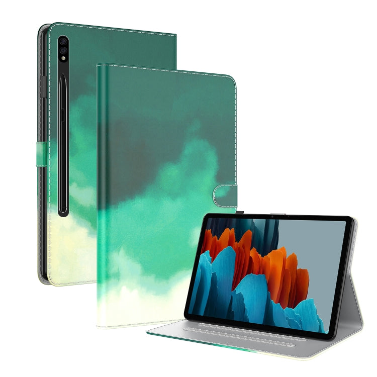 For Samsung Galaxy Tab S9+ Watercolor Pattern Flip Leather Tablet Case(Cyan Green) - free shipping - PMC Jewellery - Order now!