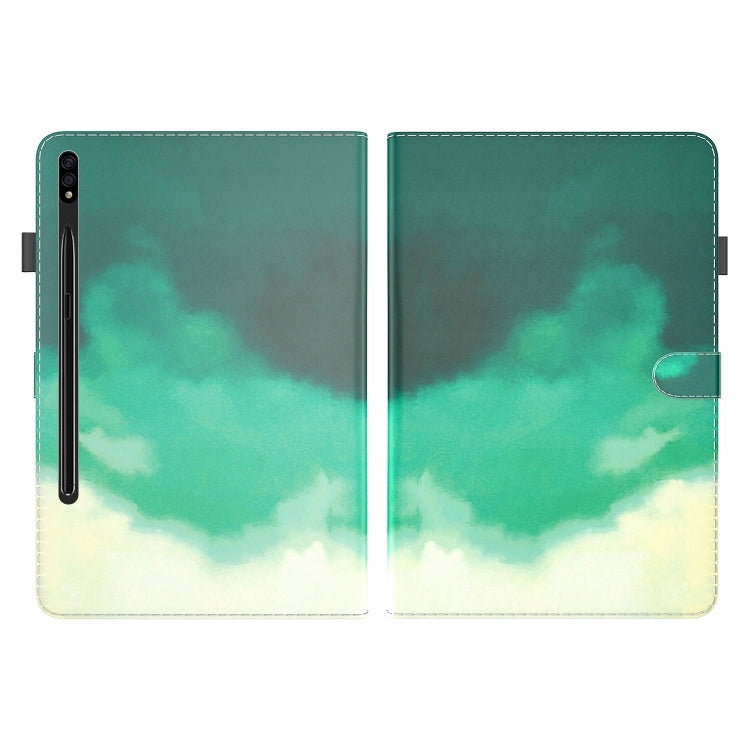 For Samsung Galaxy Tab S9+ Watercolor Pattern Flip Leather Tablet Case(Cyan Green) - free shipping - PMC Jewellery - Order now!