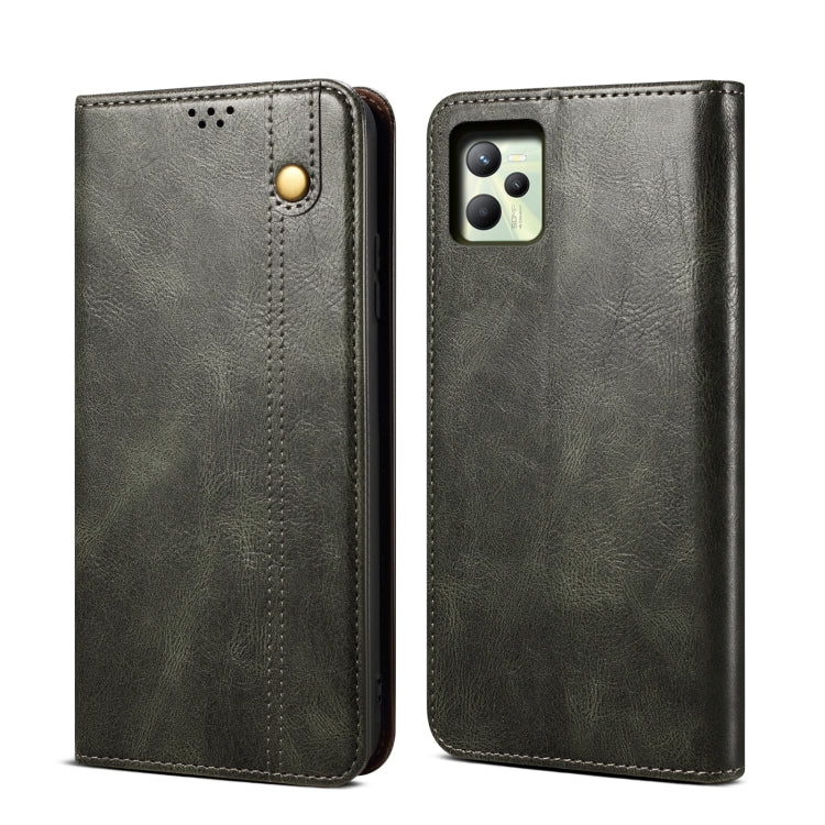 For OPPO Realme C35 Simple Wax Crazy Horse Texture Horizontal Flip Leather Phone Case with Card Slots & Holder(Dark Green) - Realme Cases by PMC TechLife | Online Shopping South Africa | PMC TechLife | Buy Now Pay Later Mobicred