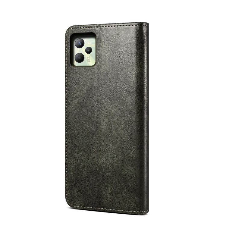 For OPPO Realme C35 Simple Wax Crazy Horse Texture Horizontal Flip Leather Phone Case with Card Slots & Holder(Dark Green) - Realme Cases by PMC TechLife | Online Shopping South Africa | PMC TechLife | Buy Now Pay Later Mobicred