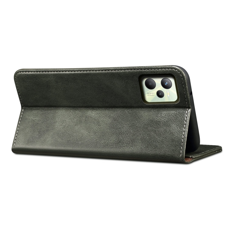For OPPO Realme C35 Simple Wax Crazy Horse Texture Horizontal Flip Leather Phone Case with Card Slots & Holder(Dark Green) - Realme Cases by PMC TechLife | Online Shopping South Africa | PMC TechLife | Buy Now Pay Later Mobicred
