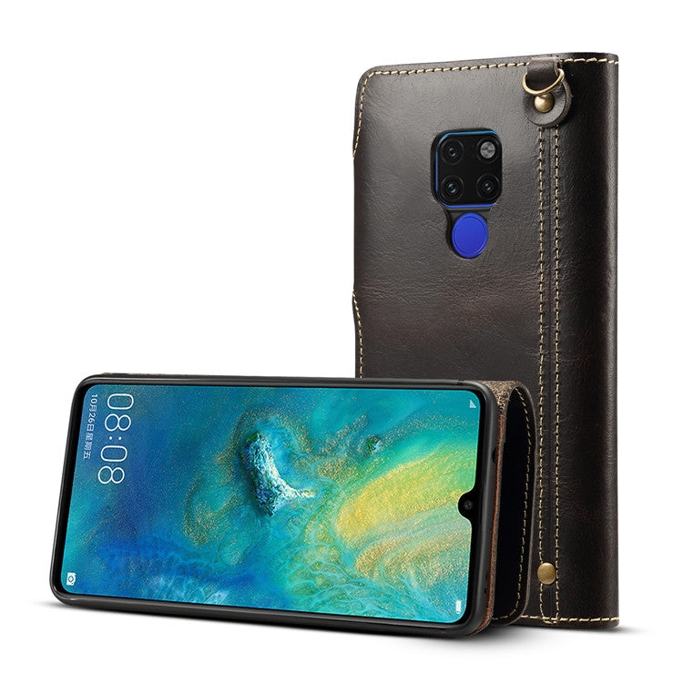 For Huawei Mate 20 Denior Oil Wax Cowhide Magnetic Button Horizontal Flip Leather Case with Card Slots & Wallet(Black) - free shipping - PMC TechLife - Order now!