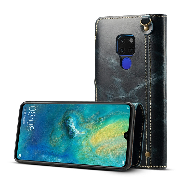 For Huawei Mate 20 Denior Oil Wax Cowhide Magnetic Button Horizontal Flip Leather Case with Card Slots & Wallet(Dark Blue) - Huawei Cases by Denior | Online Shopping South Africa | PMC TechLife | Buy Now Pay Later Mobicred