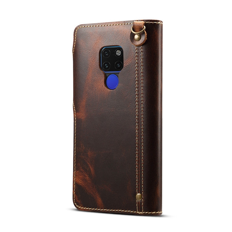 For Huawei Mate 20 Denior Oil Wax Cowhide Magnetic Button Horizontal Flip Leather Case with Card Slots & Wallet(Brown) - Huawei Cases by Denior | Online Shopping South Africa | PMC TechLife | Buy Now Pay Later Mobicred