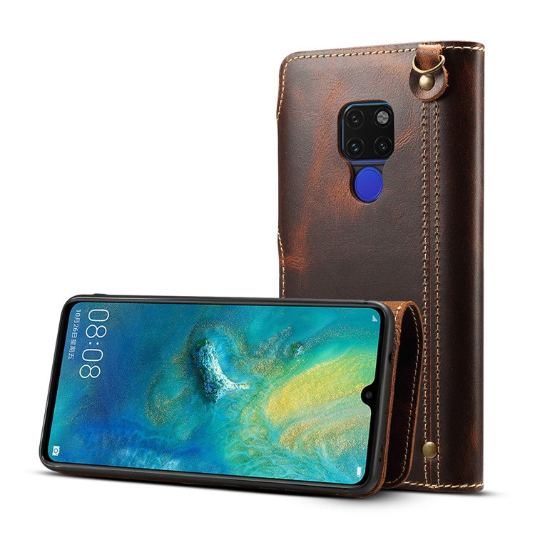 For Huawei Mate 20 Denior Oil Wax Cowhide Magnetic Button Horizontal Flip Leather Case with Card Slots & Wallet(Brown) - Huawei Cases by Denior | Online Shopping South Africa | PMC TechLife | Buy Now Pay Later Mobicred