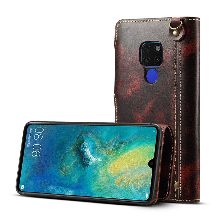 For Huawei Mate 20 Denior Oil Wax Cowhide Magnetic Button Horizontal Flip Leather Case with Card Slots & Wallet(Dark Red) - Huawei Cases by Denior | Online Shopping South Africa | PMC TechLife | Buy Now Pay Later Mobicred