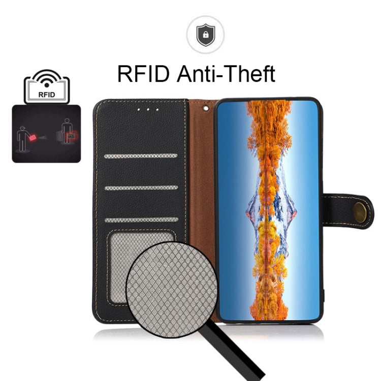 For Motorola Moto G22 KHAZNEH Custer Genuine Leather RFID Phone Case(Black) - Motorola Cases by PMC TechLife | Online Shopping South Africa | PMC TechLife | Buy Now Pay Later Mobicred