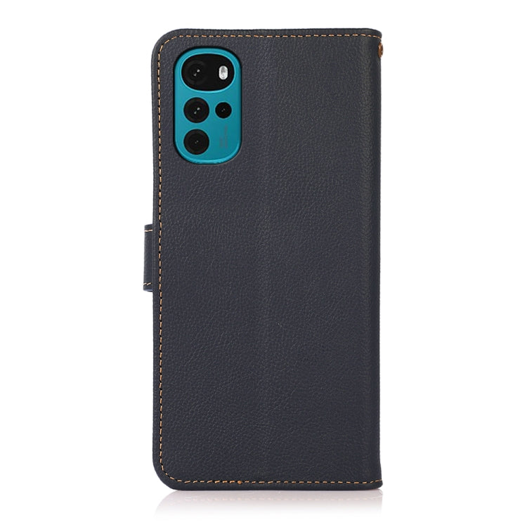 For Motorola Moto G22 KHAZNEH Custer Genuine Leather RFID Phone Case(Blue) - Motorola Cases by PMC TechLife | Online Shopping South Africa | PMC TechLife | Buy Now Pay Later Mobicred