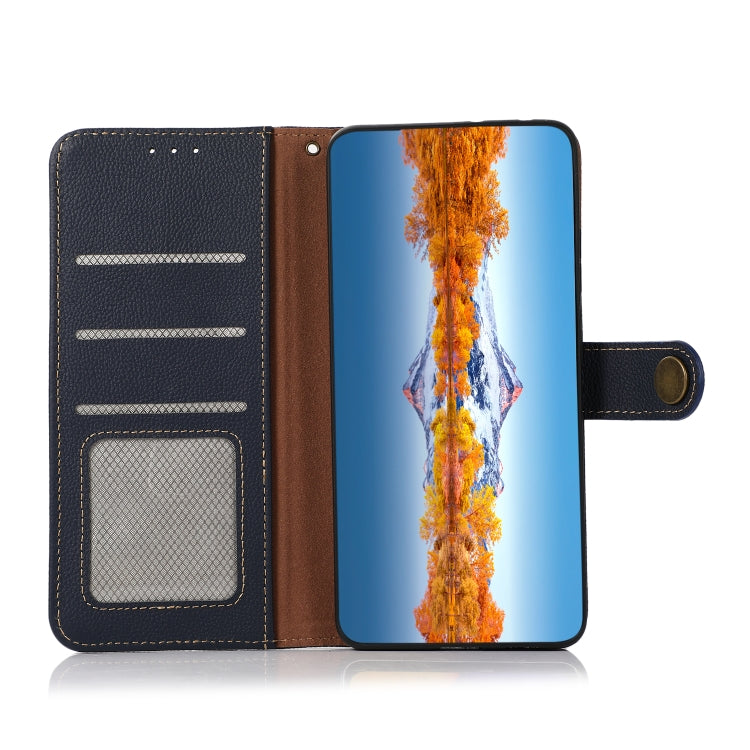 For Motorola Moto G22 KHAZNEH Custer Genuine Leather RFID Phone Case(Blue) - Motorola Cases by PMC TechLife | Online Shopping South Africa | PMC TechLife | Buy Now Pay Later Mobicred