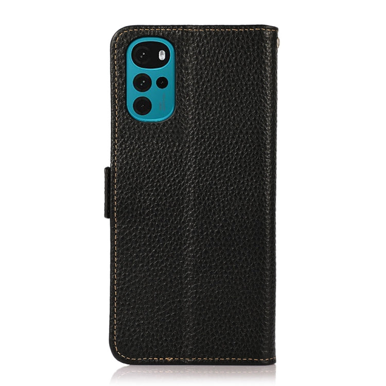 For Motorola Moto G22 KHAZNEH Side-Magnetic Litchi Genuine Leather RFID Phone Case(Black) - Motorola Cases by PMC TechLife | Online Shopping South Africa | PMC TechLife | Buy Now Pay Later Mobicred