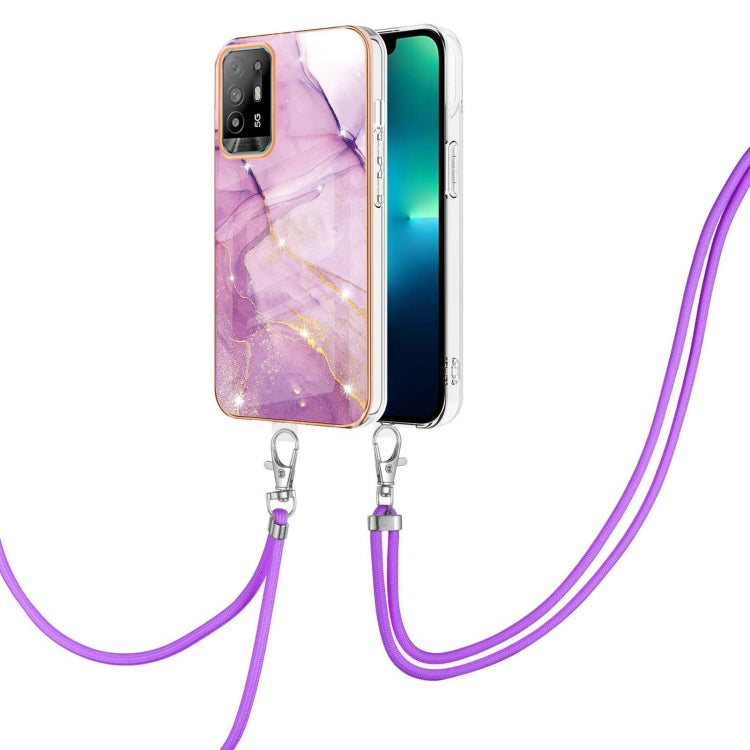 For OPPO A94 5G / A95 5G Electroplating Marble IMD TPU Phone Case with Lanyard(Purple 001) - OPPO Cases by PMC TechLife | Online Shopping South Africa | PMC TechLife | Buy Now Pay Later Mobicred