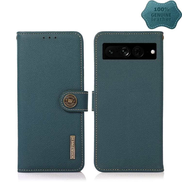 For Google Pixel 7 Pro 5G KHAZNEH Custer Genuine Leather RFID Phone Case(Green) - Google Cases by PMC TechLife | Online Shopping South Africa | PMC TechLife | Buy Now Pay Later Mobicred