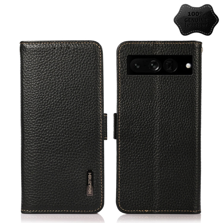 For Google Pixel 7 Pro 5G KHAZNEH Side-Magnetic Litchi Genuine Leather RFID Phone Case(Black) - Google Cases by PMC TechLife | Online Shopping South Africa | PMC TechLife | Buy Now Pay Later Mobicred