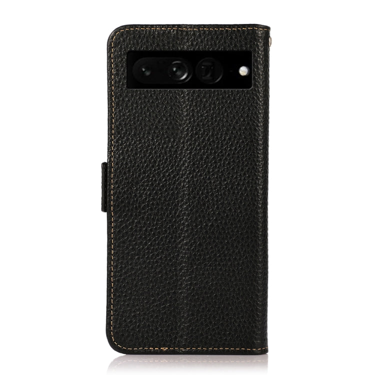 For Google Pixel 7 Pro 5G KHAZNEH Side-Magnetic Litchi Genuine Leather RFID Phone Case(Black) - Google Cases by PMC TechLife | Online Shopping South Africa | PMC TechLife | Buy Now Pay Later Mobicred