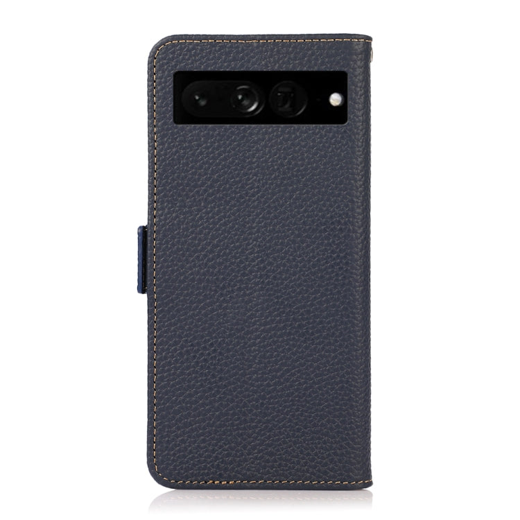 For Google Pixel 7 Pro 5G KHAZNEH Side-Magnetic Litchi Genuine Leather RFID Phone Case(Blue) - Google Cases by PMC TechLife | Online Shopping South Africa | PMC TechLife | Buy Now Pay Later Mobicred