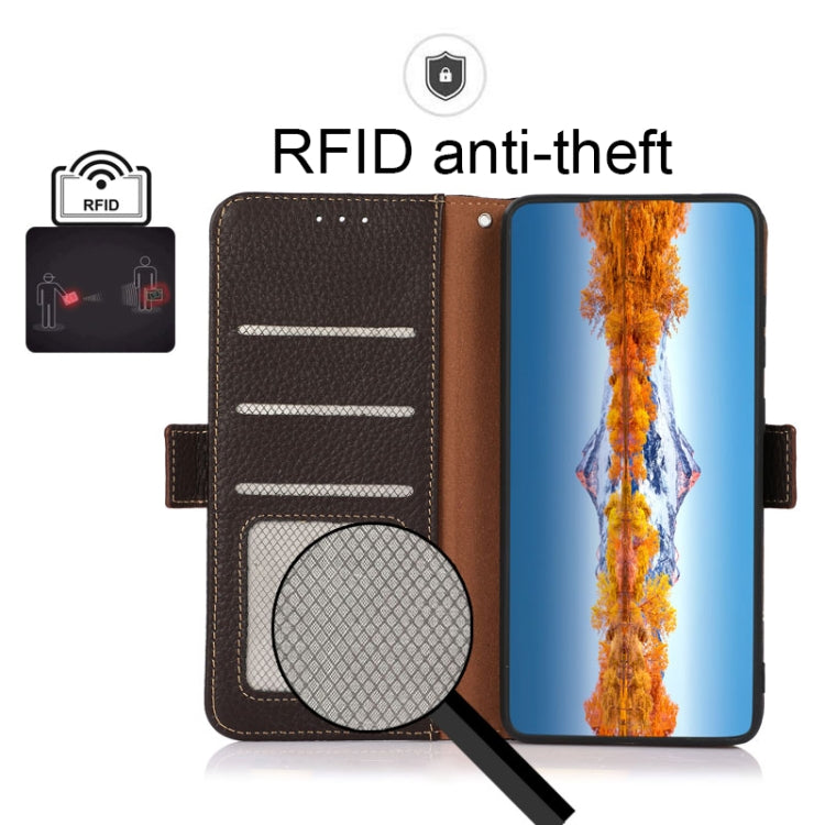 For Google Pixel 7 Pro 5G KHAZNEH Side-Magnetic Litchi Genuine Leather RFID Phone Case(Brown) - Google Cases by PMC TechLife | Online Shopping South Africa | PMC TechLife | Buy Now Pay Later Mobicred