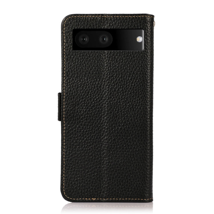 For Google Pixel 7 5G KHAZNEH Side-Magnetic Litchi Genuine Leather RFID Phone Case(Black) - Google Cases by PMC TechLife | Online Shopping South Africa | PMC TechLife | Buy Now Pay Later Mobicred