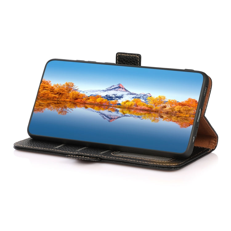 For Google Pixel 7 5G KHAZNEH Side-Magnetic Litchi Genuine Leather RFID Phone Case(Black) - Google Cases by PMC TechLife | Online Shopping South Africa | PMC TechLife | Buy Now Pay Later Mobicred