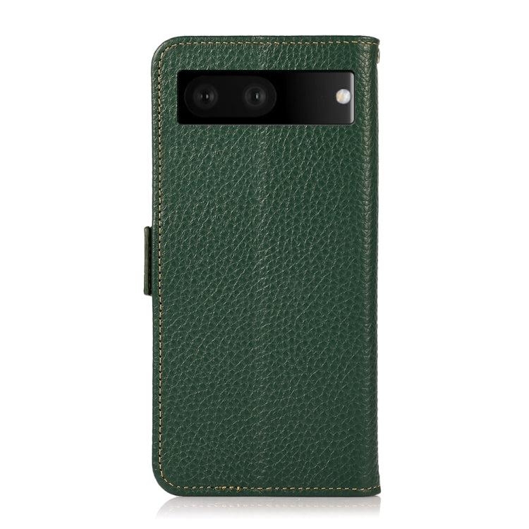For Google Pixel 7 5G KHAZNEH Side-Magnetic Litchi Genuine Leather RFID Phone Case(Green) - Google Cases by PMC TechLife | Online Shopping South Africa | PMC TechLife | Buy Now Pay Later Mobicred