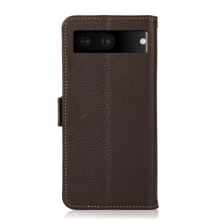 For Google Pixel 7 5G KHAZNEH Side-Magnetic Litchi Genuine Leather RFID Phone Case(Brown) - Google Cases by PMC TechLife | Online Shopping South Africa | PMC TechLife | Buy Now Pay Later Mobicred