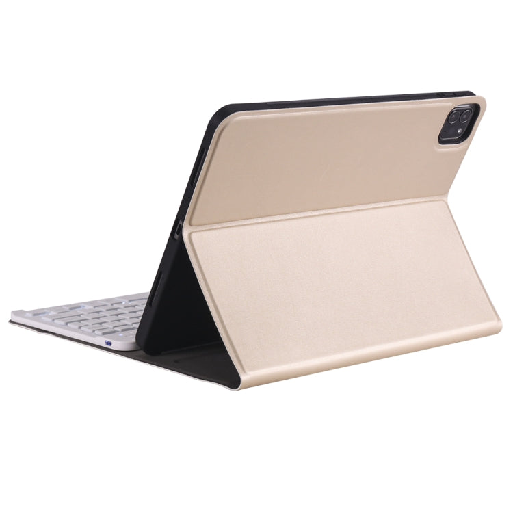 A11BS Lambskin Texture Ultra-thin Bluetooth Keyboard Leather Case with Pen Holder & Backlight For iPad Air 5 2022 / Air 4 2020 10.9 & Pro 11 inch 2021 / 2020 / 2018(Gold) - Universal by PMC TechLife | Online Shopping South Africa | PMC TechLife