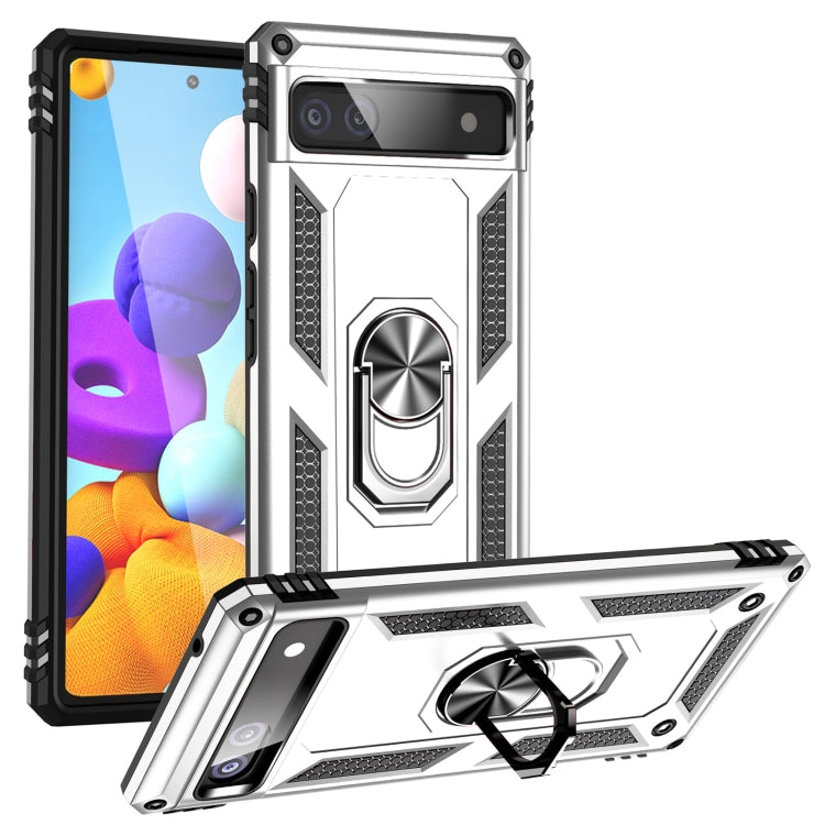 For Google Pixel 6A Shockproof TPU + PC Protective Case with 360 Degree Rotating Holder(Silver) - Google Cases by PMC TechLife | Online Shopping South Africa | PMC TechLife | Buy Now Pay Later Mobicred
