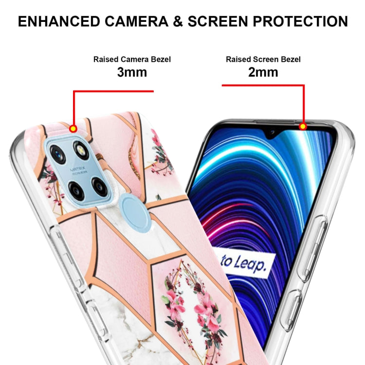 For OPPO Realme C21Y Splicing Marble Flower Pattern TPU Phone Case(Pink Flower) - Realme Cases by PMC TechLife | Online Shopping South Africa | PMC TechLife | Buy Now Pay Later Mobicred