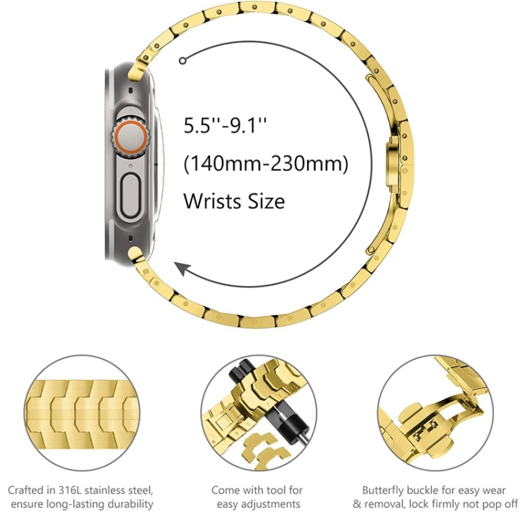 Steel Watch Band For Apple Watch Series 9&8&7 41mm / SE 3&SE 2&6&SE&5&4 40mm / 3&2&1 38mm(Gold) - Watch Bands by PMC TechLife | Online Shopping South Africa | PMC TechLife