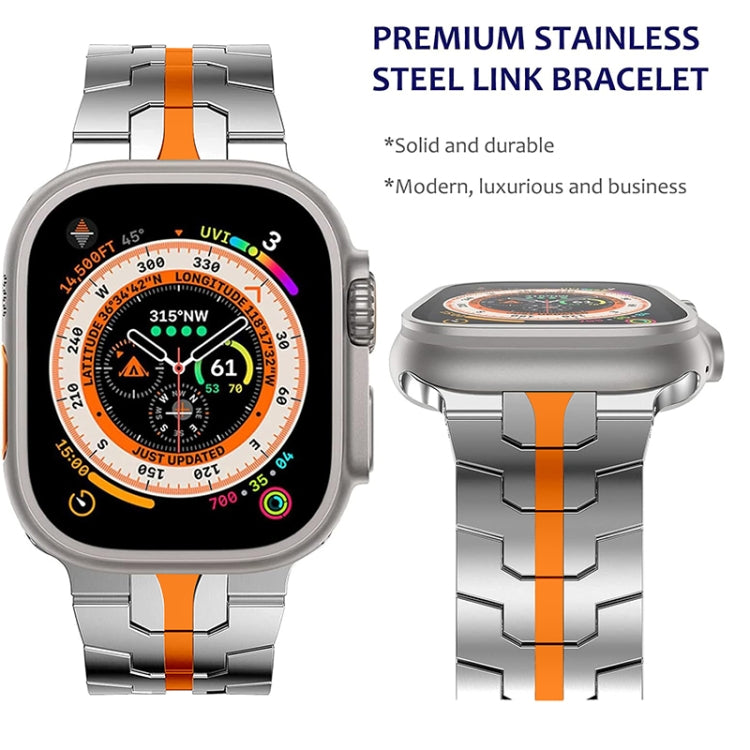 Steel Watch Band For Apple Watch Series 9&8&7 41mm / SE 3&SE 2&6&SE&5&4 40mm / 3&2&1 38mm(Silver Orange) - Watch Bands by PMC TechLife | Online Shopping South Africa | PMC TechLife