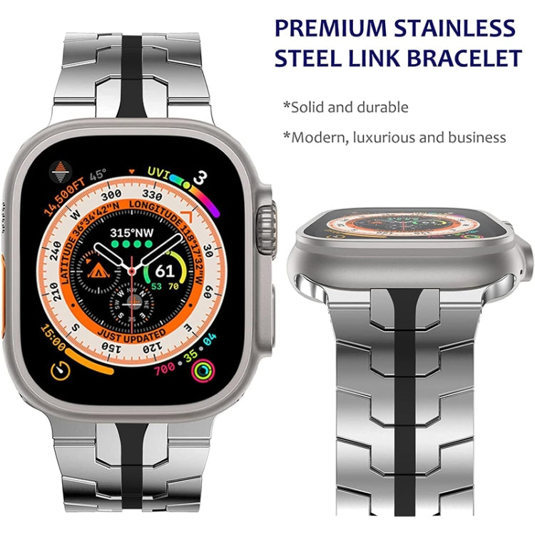 Steel Watch Band For Apple Watch Series 9&8&7 41mm / SE 3&SE 2&6&SE&5&4 40mm / 3&2&1 38mm(Silver Black) - Watch Bands by PMC TechLife | Online Shopping South Africa | PMC TechLife