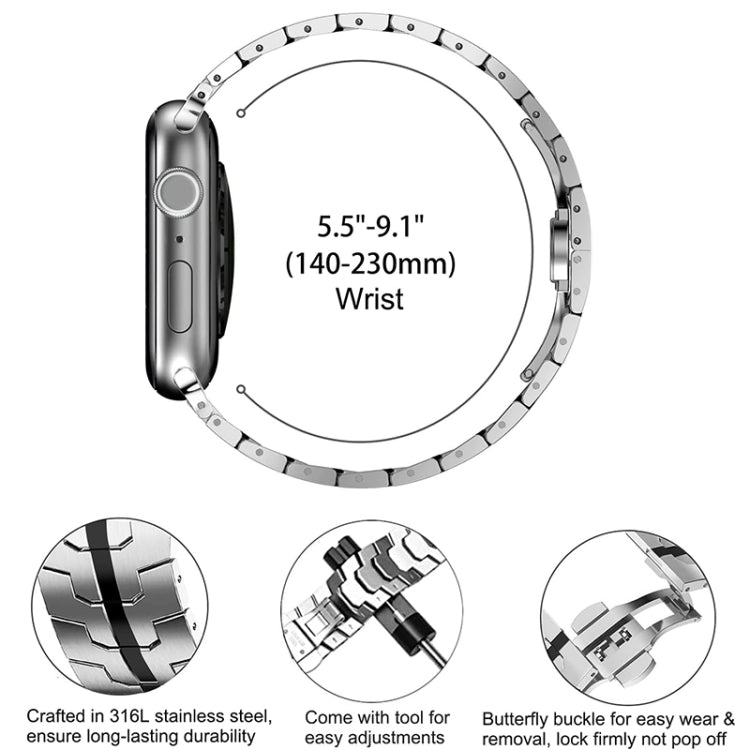 Steel Watch Band For Apple Watch Series 9&8&7 41mm / SE 3&SE 2&6&SE&5&4 40mm / 3&2&1 38mm(Silver Black) - Watch Bands by PMC TechLife | Online Shopping South Africa | PMC TechLife