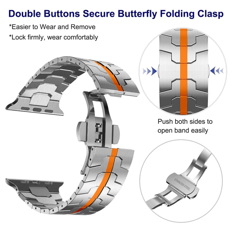 Steel Watch Band For Apple Watch Ultra 49mm&Watch Ultra 2 49mm / Series 9&8&7 45mm / SE 3&SE 2&6&SE&5&4 44mm / 3&2&1 42mm(Silver Orange) - Watch Bands by PMC TechLife | Online Shopping South Africa | PMC TechLife