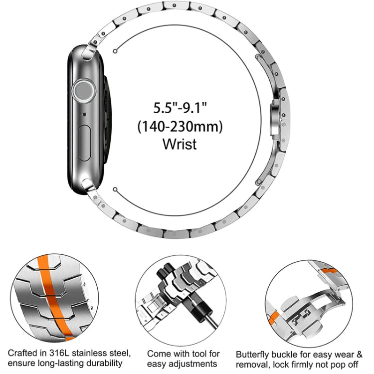 Steel Watch Band For Apple Watch Ultra 49mm&Watch Ultra 2 49mm / Series 9&8&7 45mm / SE 3&SE 2&6&SE&5&4 44mm / 3&2&1 42mm(Silver Orange) - Watch Bands by PMC TechLife | Online Shopping South Africa | PMC TechLife