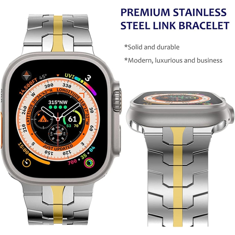 Steel Watch Band For Apple Watch Ultra 49mm&Watch Ultra 2 49mm / Series 9&8&7 45mm / SE 3&SE 2&6&SE&5&4 44mm / 3&2&1 42mm(Silver Gold) - Watch Bands by PMC TechLife | Online Shopping South Africa | PMC TechLife