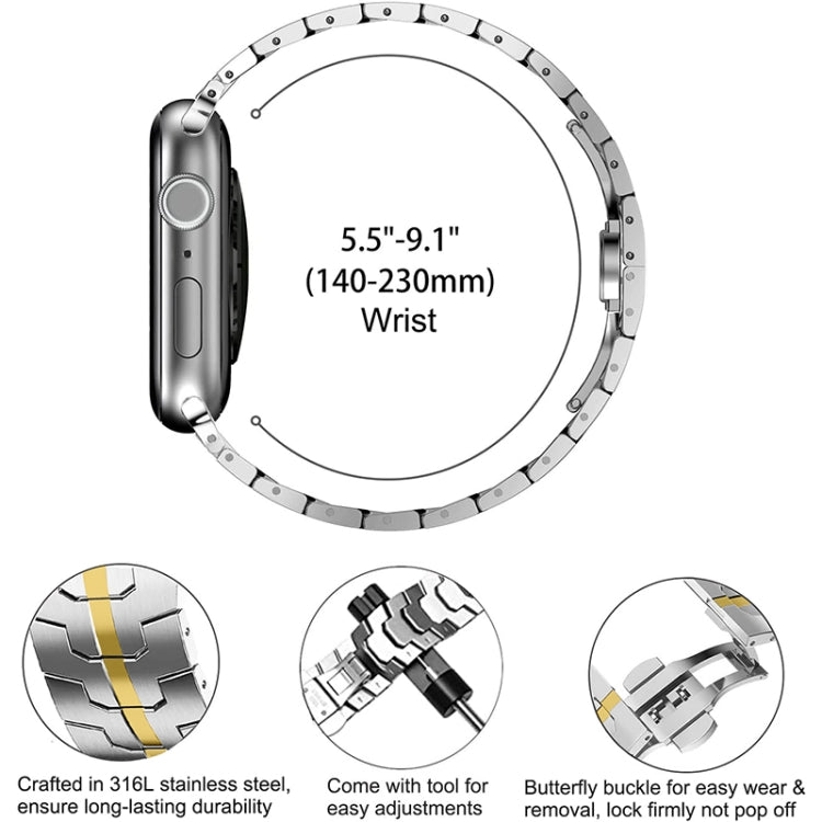 Steel Watch Band For Apple Watch Ultra 49mm&Watch Ultra 2 49mm / Series 9&8&7 45mm / SE 3&SE 2&6&SE&5&4 44mm / 3&2&1 42mm(Silver Gold) - Watch Bands by PMC TechLife | Online Shopping South Africa | PMC TechLife