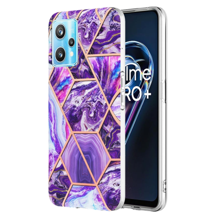 For OPPO Realme 9 Pro+ 5G Electroplating IMD Splicing Marble TPU Phone Case(Dark Purple) - Realme Cases by PMC TechLife | Online Shopping South Africa | PMC TechLife | Buy Now Pay Later Mobicred