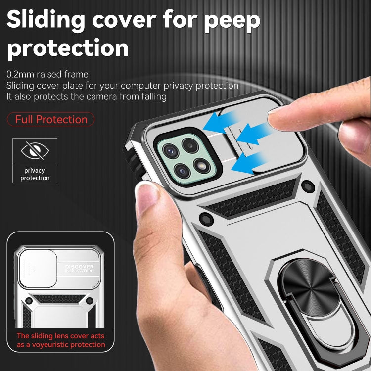 For Samsung Galaxy A22 5G Sliding Camshield Holder Phone Case(Silver) - Galaxy Phone Cases by PMC TechLife | Online Shopping South Africa | PMC TechLife
