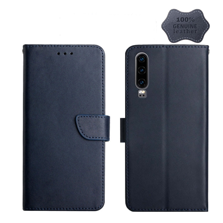 For Huawei P30 Genuine Leather Fingerprint-proof Horizontal Flip Phone Case(Blue) - Huawei Cases by PMC TechLife | Online Shopping South Africa | PMC TechLife | Buy Now Pay Later Mobicred