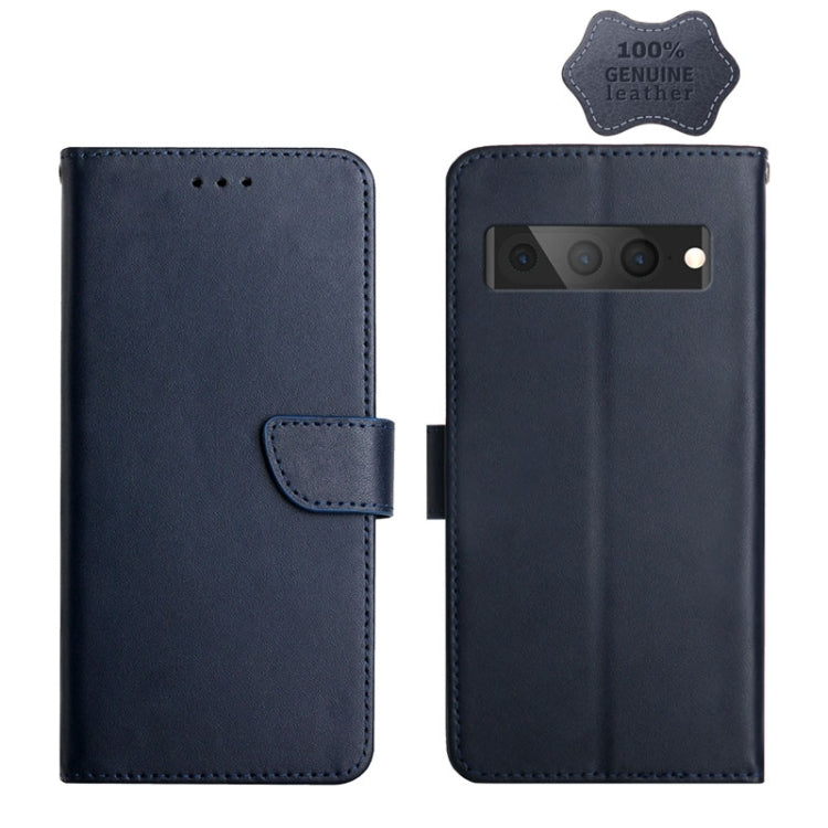 For Google Pixel 7 Pro Genuine Leather Fingerprint-proof Horizontal Flip Phone Case(Blue) - Google Cases by PMC TechLife | Online Shopping South Africa | PMC TechLife | Buy Now Pay Later Mobicred